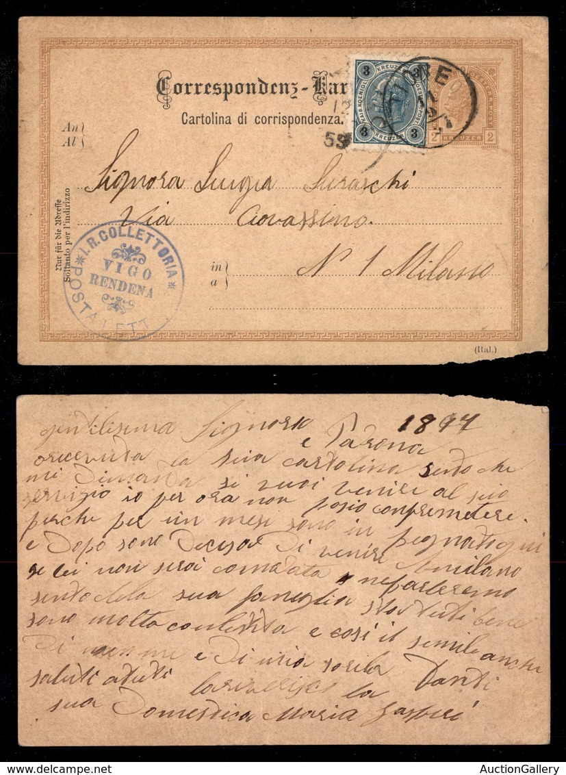 ANTICHI STATI - AUSTRIA TERRITORI ITALIANI - Vigo Rendena I.R. Collettoria Posta Lettere (P.ti 8) - Intero Postale Per M - Autres & Non Classés