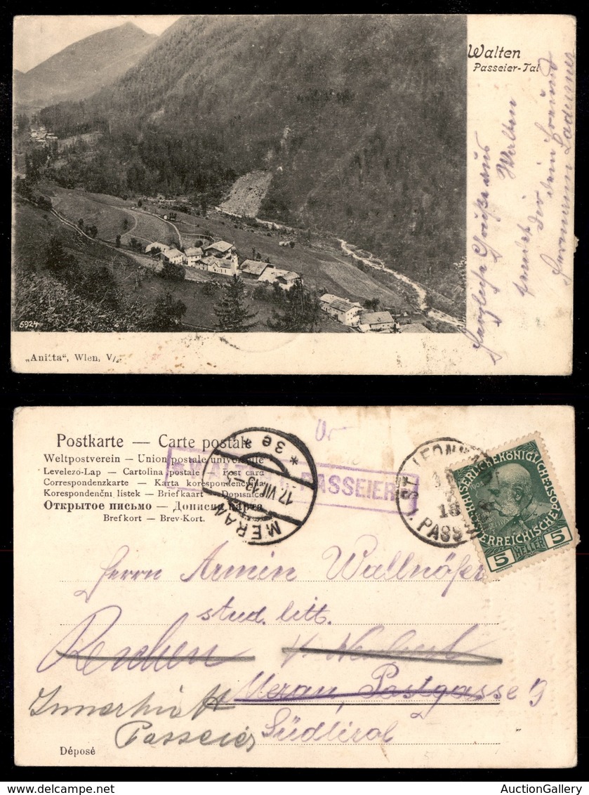 ANTICHI STATI - AUSTRIA TERRITORI ITALIANI - Walten I.Passeier (P.ti 7) - Cartolina (veduta Fotografica) Per Merano Del  - Autres & Non Classés