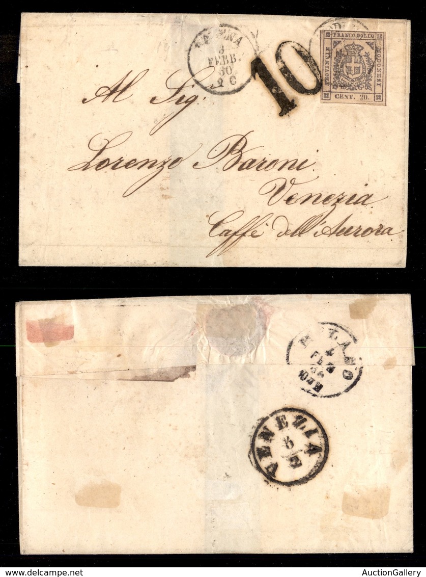 ANTICHI STATI - MODENA - 20 Cent (16a) Preciso In Alto - Lettera Da Modena A Venezia Del 3.2.60 (10.000) - Autres & Non Classés