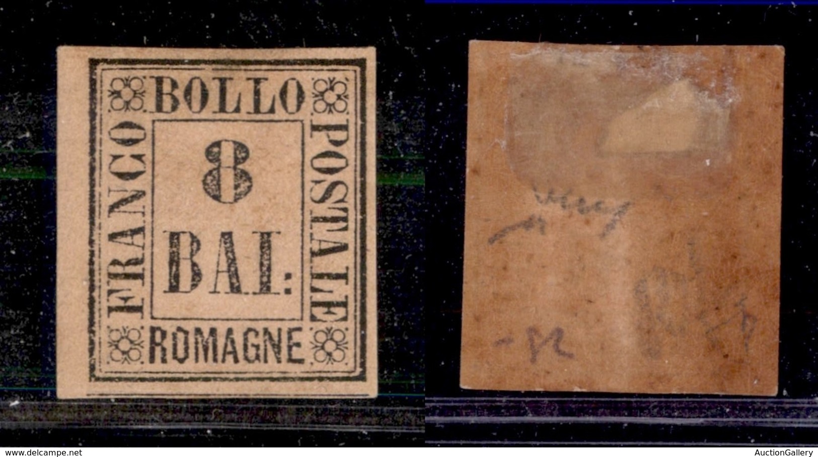 ANTICHI STATI - ROMAGNE - 1859 - 8 Bai (8) Bordo Foglio - Gomma Originale (bruna) - Diena + Chiavarello - Autres & Non Classés
