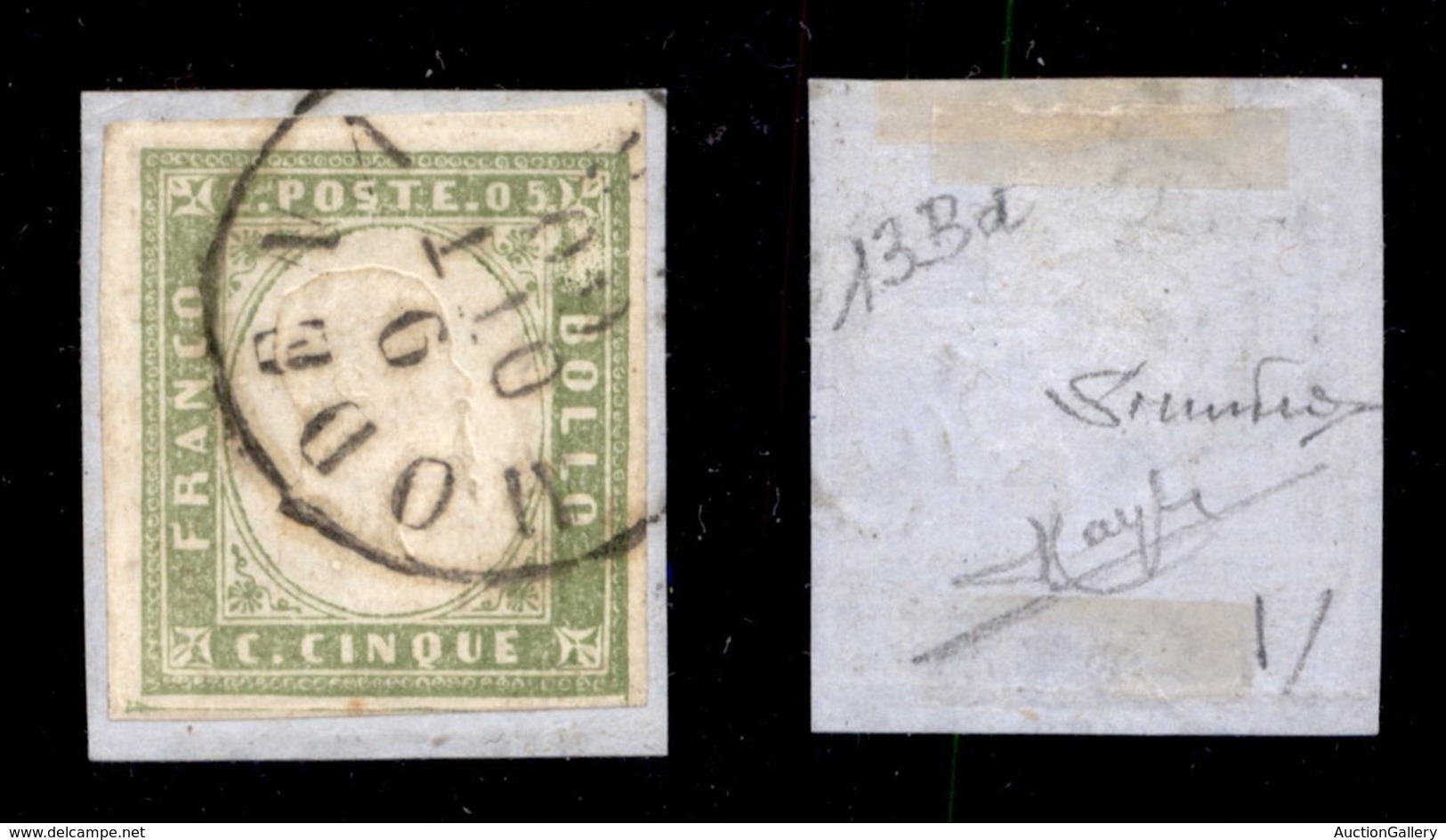 ANTICHI STATI - SARDEGNA - 1859 - 5 Cent (13Bd-oliva Grigio) Usato A Modena Su Frammento - Raybaudi - Other & Unclassified