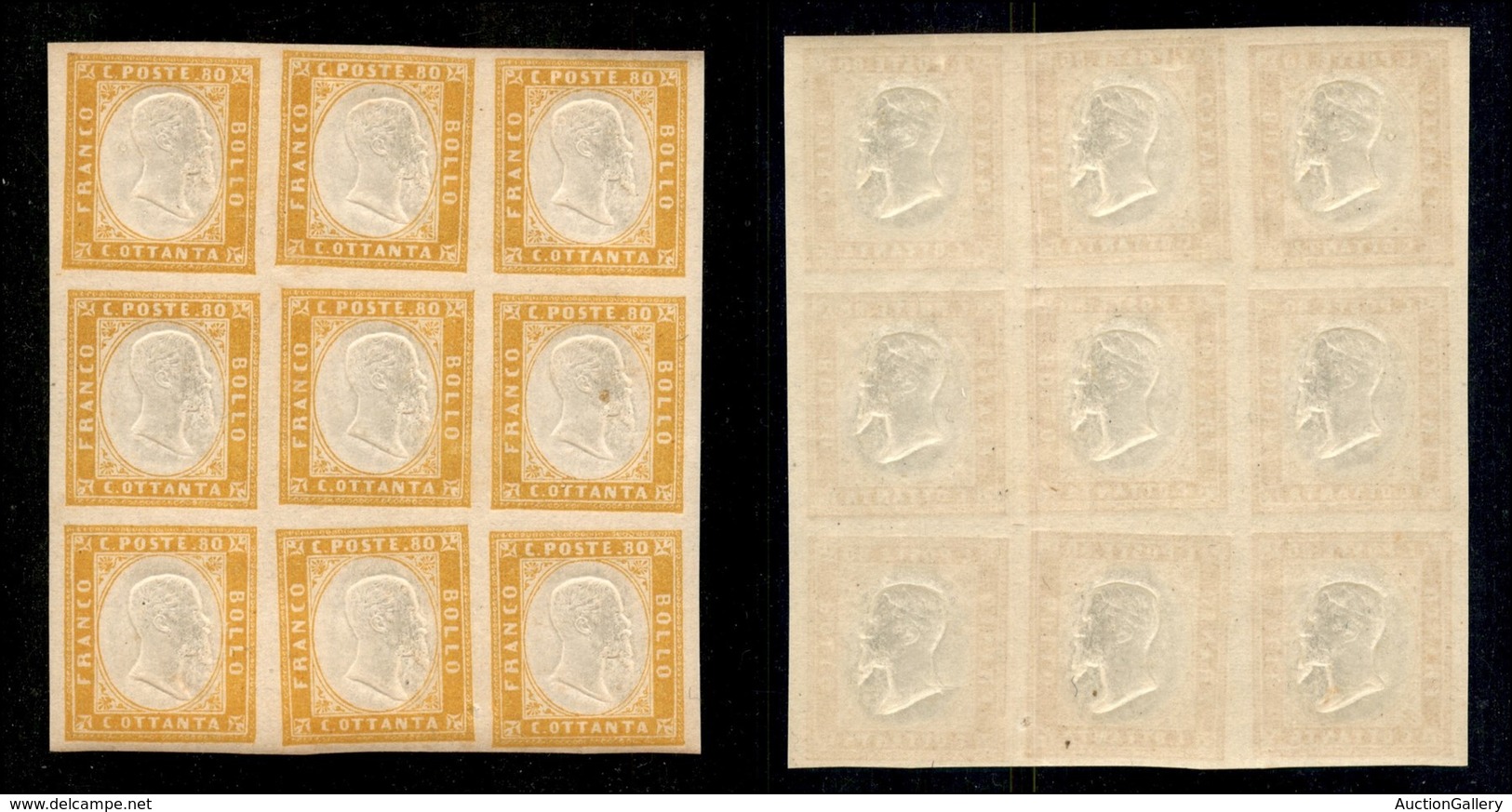 ANTICHI STATI - SARDEGNA - 1861 - 80 Cent (17C) - Blocco Di 9 - Gomma Integra - Other & Unclassified