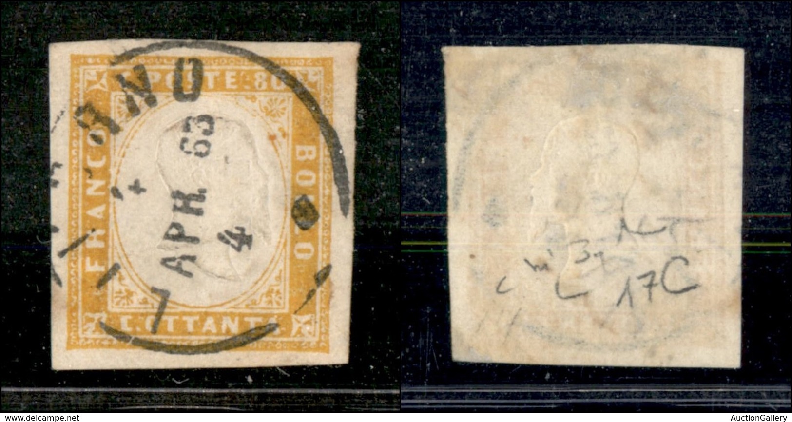 ANTICHI STATI - SARDEGNA - 1862 - 80 Cent (17Da) Usato A Livorno (4.4.63) - Raybaudi (800) - Other & Unclassified