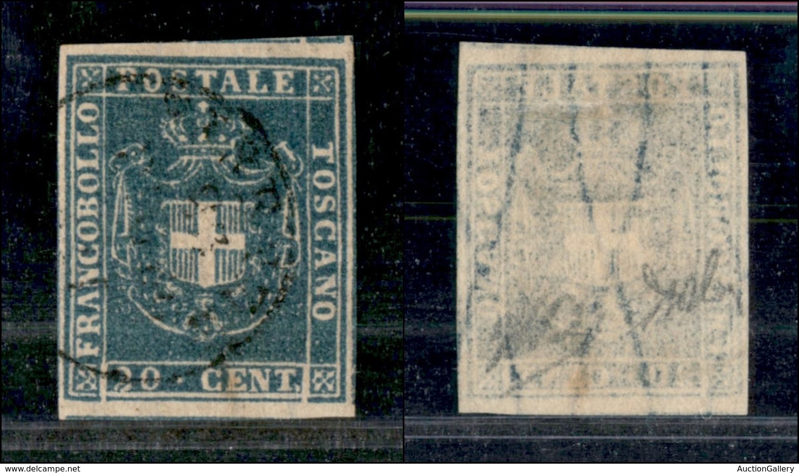 ANTICHI STATI - TOSCANA - 1860 - 20 Cent (20) Usato - Parte Di 4 Vicini Ai Lati - Cert. AG - Sonstige & Ohne Zuordnung