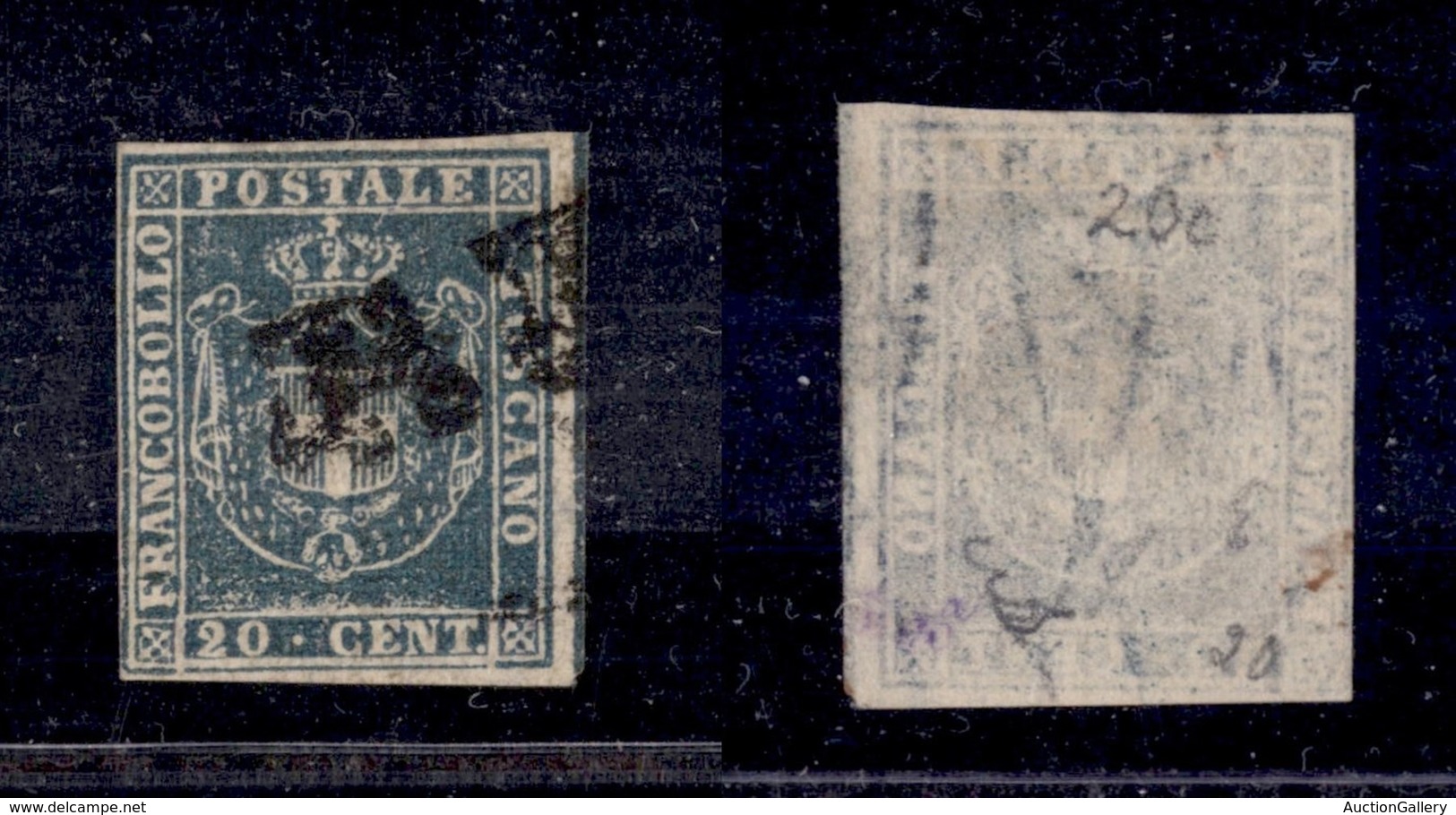 ANTICHI STATI - TOSCANA - 1860 - 20 Cent (20f) Usato - Bordo Foglio A Destra Con Riga Di Colore - Other & Unclassified