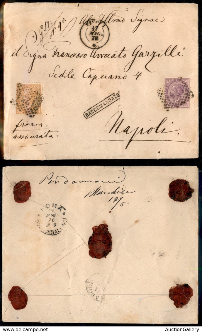 REGNO D'ITALIA - 10 Cent (17) + 60 Cent (21) - Busta Raccomandata (assicurata Manoscritto) Da Tivoli A Napoli Del 17.5.7 - Sonstige & Ohne Zuordnung