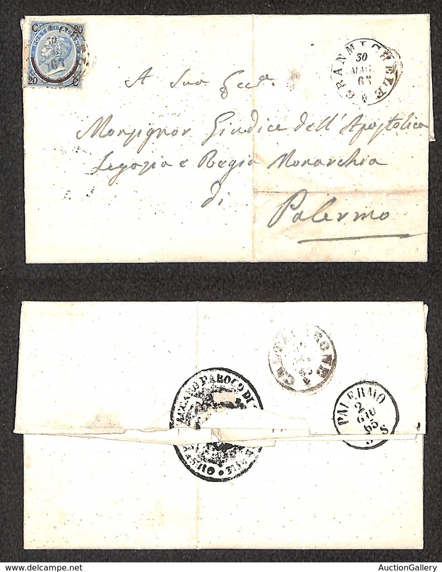 REGNO D'ITALIA - Granmichele (P.ti 9) Su 20 Cent Su 15 (23) - Lettera Per Palermo Del 30.5.65 - Sonstige & Ohne Zuordnung