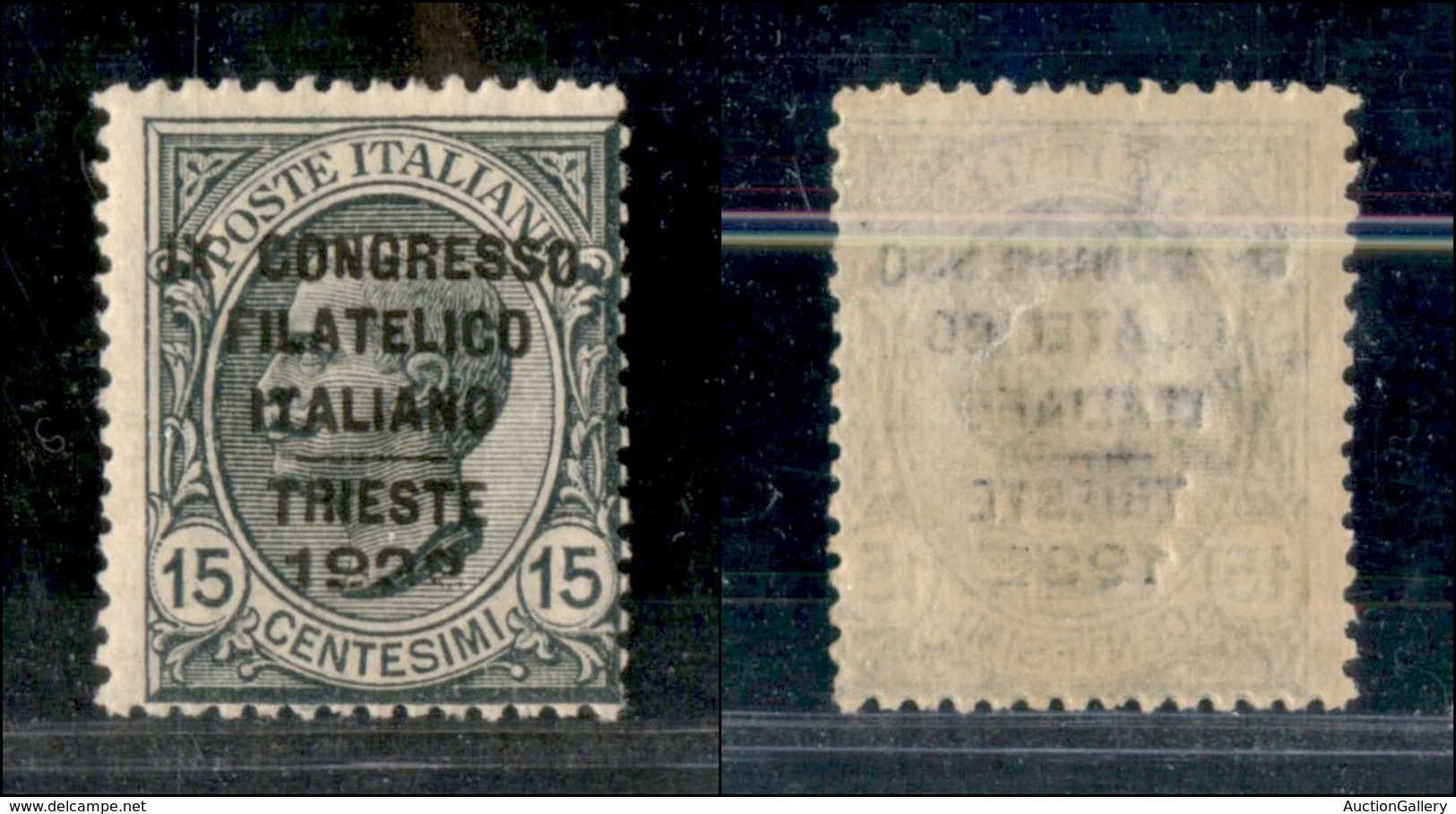 REGNO D'ITALIA - 1922 - 15 Cent Congresso Filatelico (124a) Difettoso E Parziale In Basso - Gomma Originale - Cert. AG ( - Sonstige & Ohne Zuordnung