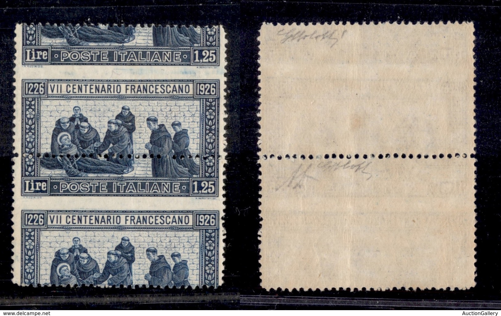 REGNO D'ITALIA - 1926 - 1,25 Lire S.Francesco (196oc-dentellato 14) In Coppia Verticale - Dentellatura Orizzontale Spost - Autres & Non Classés