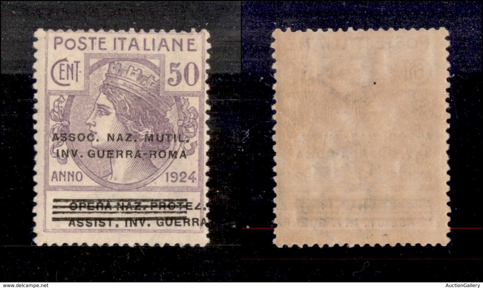 REGNO D'ITALIA - 1924 - Enti Parastatali - 50 Cent (74 Mutil. Inv. Guerra) - Dicitura Inferiore (54) Spostata A Destra - - Autres & Non Classés