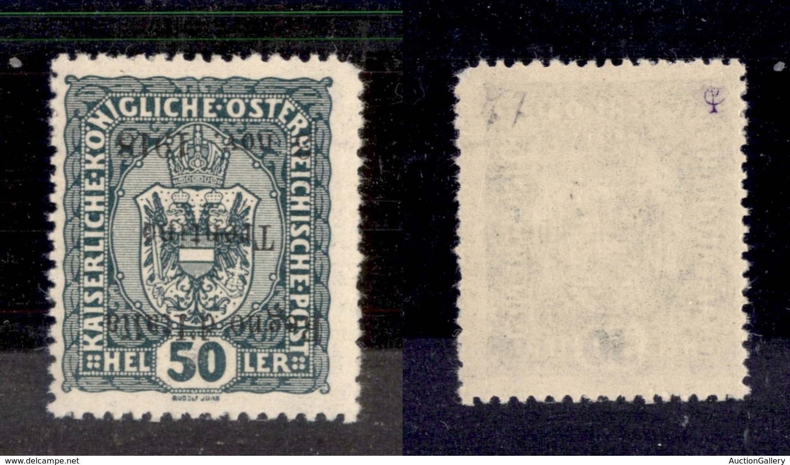 OCCUPAZIONI - TRENTINO - 1918 - 50 Heller (11b) Con Soprastampa Capovolta - Gomma Integra (900) - Other & Unclassified