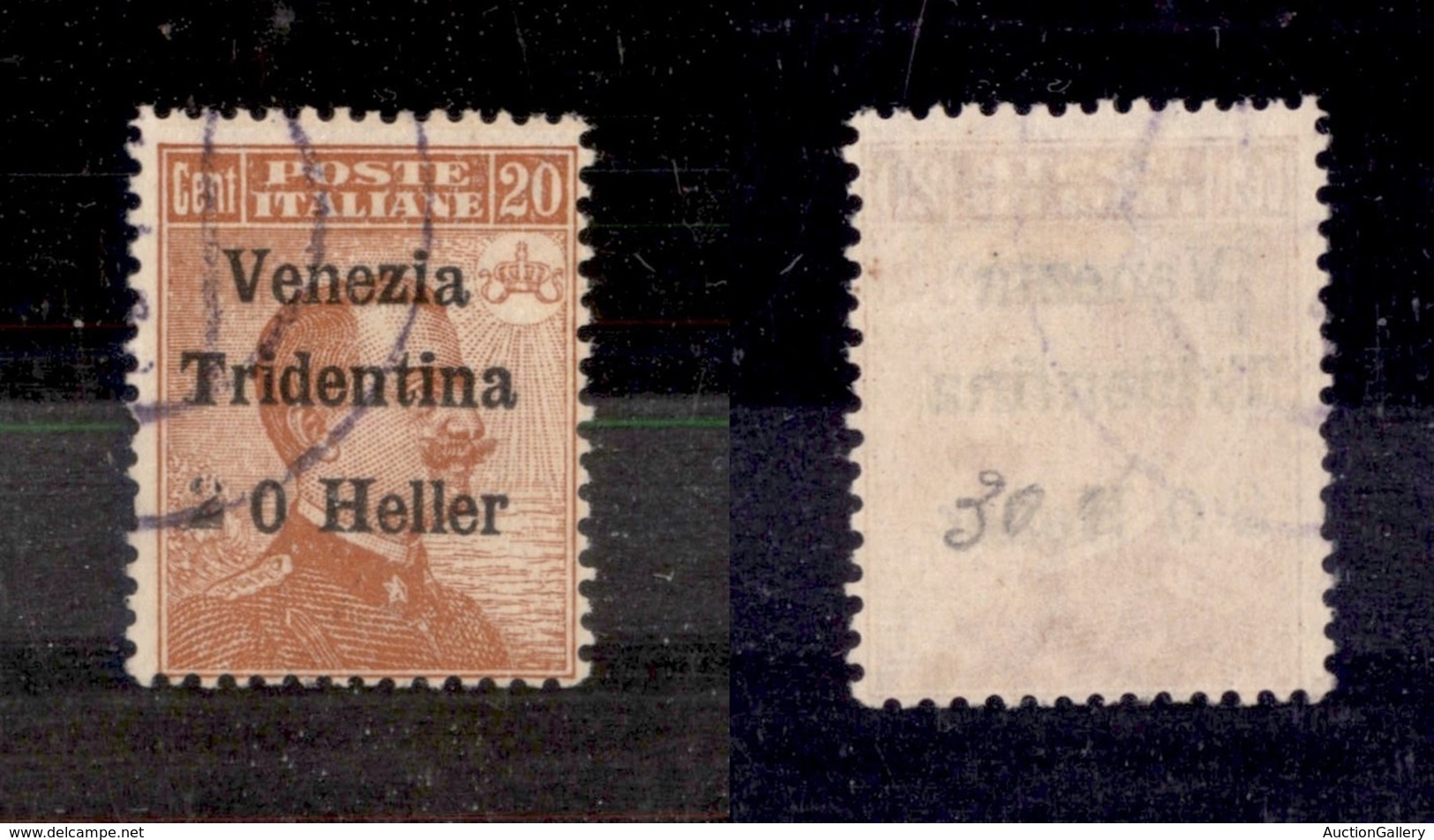 OCCUPAZIONI - TRENTINO - 1918 - 20 Heller Su 20 Cent (30e) Usato - 2 A Mano - Cert. AG (550) - Sonstige & Ohne Zuordnung