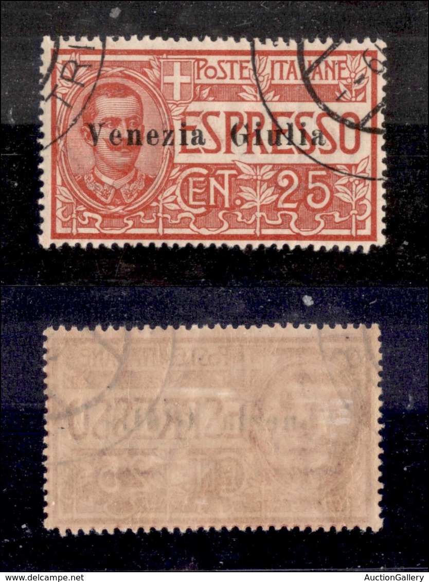 OCCUPAZIONI - VENEZIA GIULIA - 1919 - Espressi - 25 Cent (2) Usato - Ottima Centratura - Cert. AG (1.600+) - Autres & Non Classés