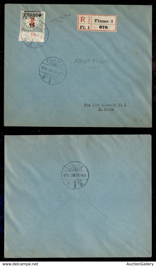 OCCUPAZIONI - FIUME - Franco 45 Su 6 Filler (29c) Con Doppia Soprastampa (sovrapposta) - Raccomandata Per Città Del 29.1 - Autres & Non Classés