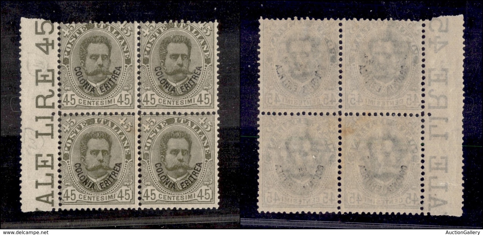 COLONIE ITALIANE - ERITREA - 1896 - 45 Cent (18) - Quartina Bordo Foglio - Gomma Integra (400+) - Other & Unclassified