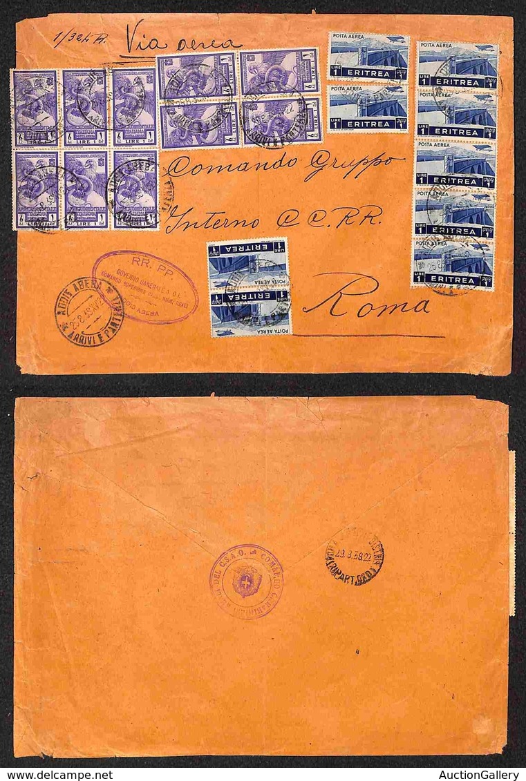 COLONIE ITALIANE - ETIOPIA - Gemelli - Dieci 1 Lira (15 Aerea-AOI) + Nove 1 Lira (21 Aerea - Eritrea) - Aerogramma Da Ad - Other & Unclassified