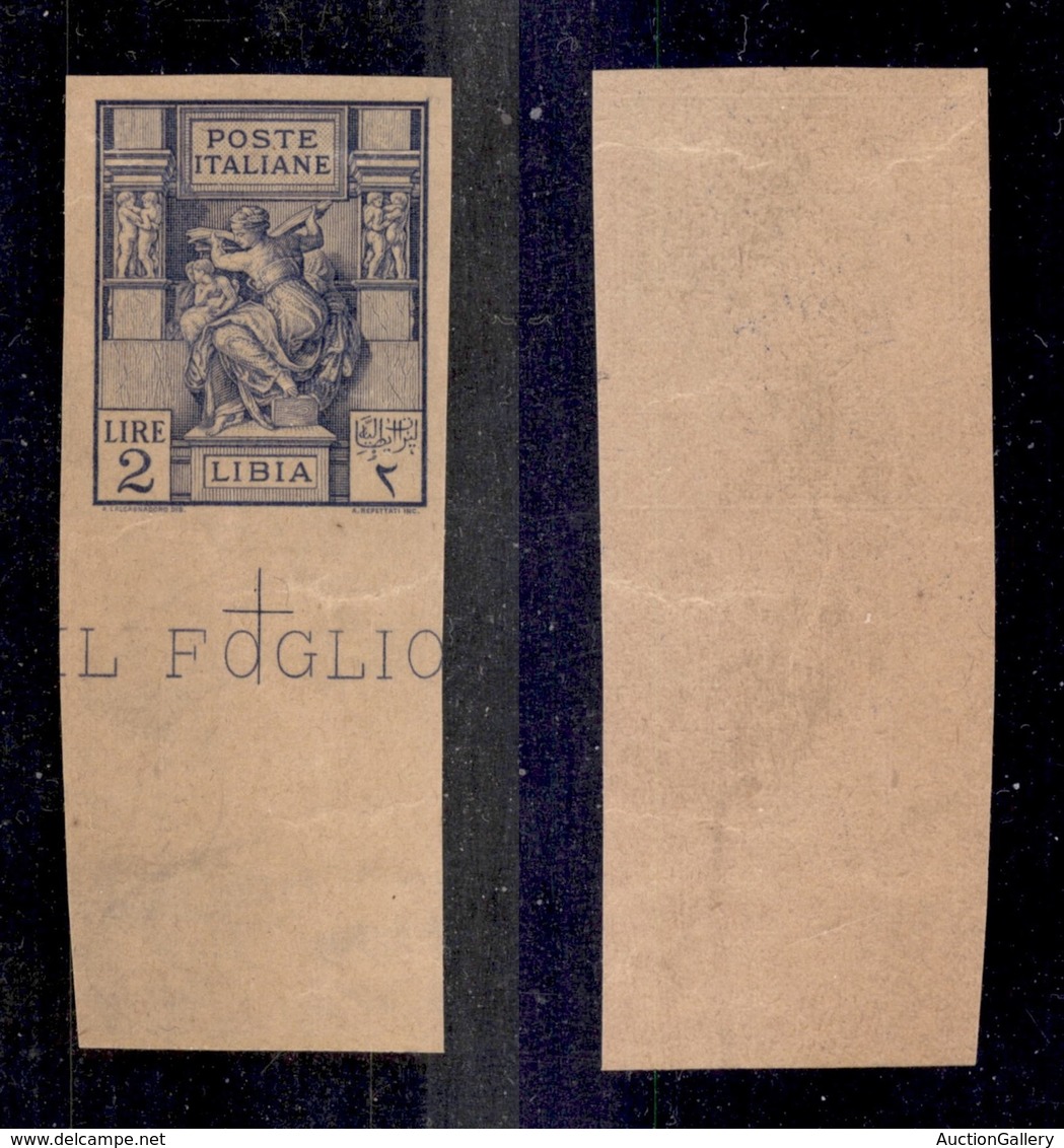 COLONIE ITALIANE - LIBIA - 1924 - Prova - 2 Lire Azzurro Oltremare (tipo 43) Non Dentellato - Bordo Foglio - Senza Gomma - Other & Unclassified