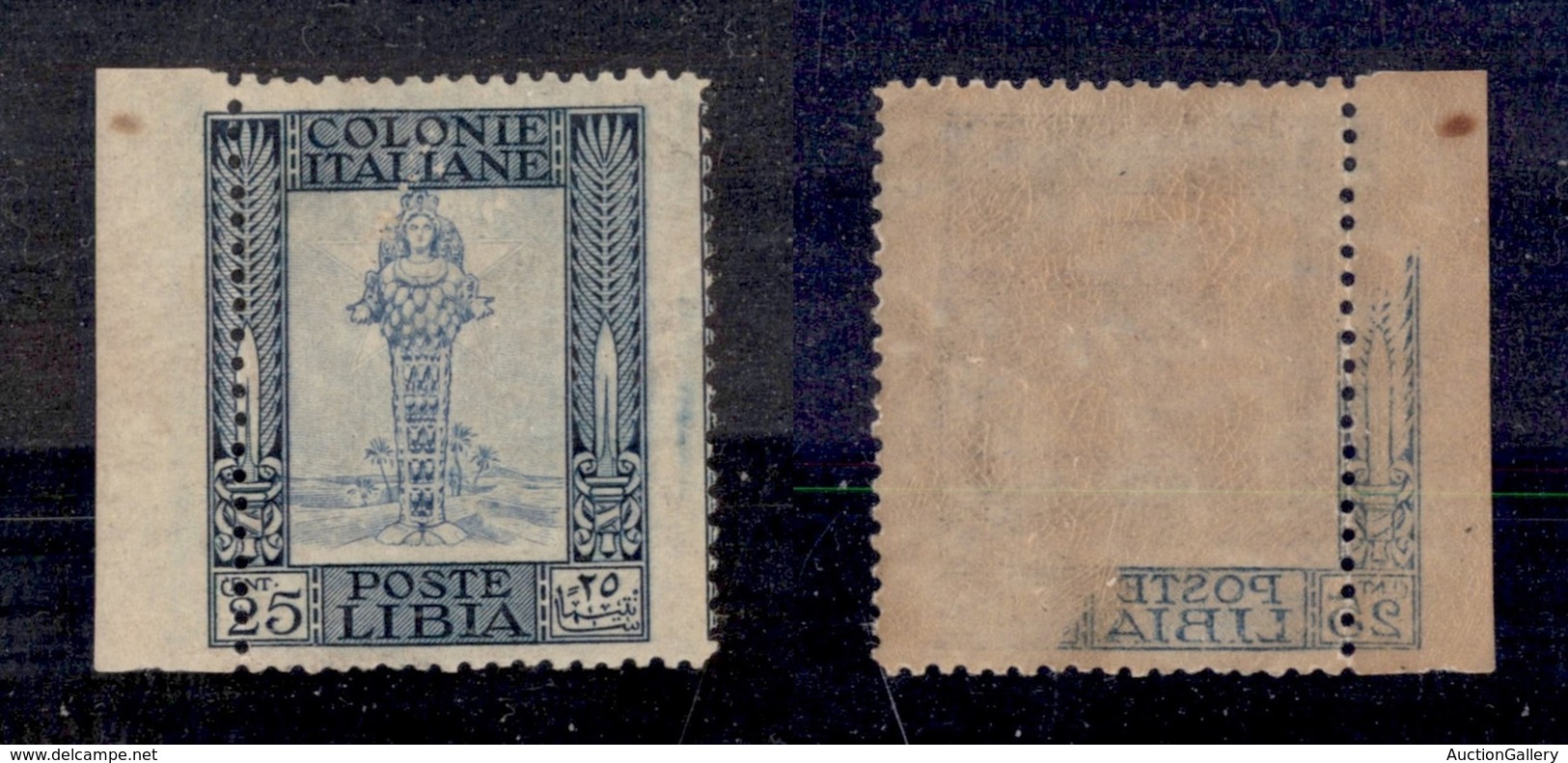 COLONIE ITALIANE - LIBIA - 1924 - 25 Cent Pittorica (49zc Con Decalco Parziale) Bordo Foglio - Dentellatura Verticale Sp - Andere & Zonder Classificatie