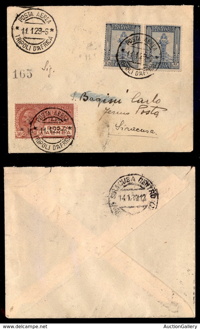 COLONIE ITALIANE - LIBIA - Posta Aerea Tripoli D’Africa - Aerogramma Per Siracusa Del 11.1.29 (49+49+1 Aerea) - Other & Unclassified