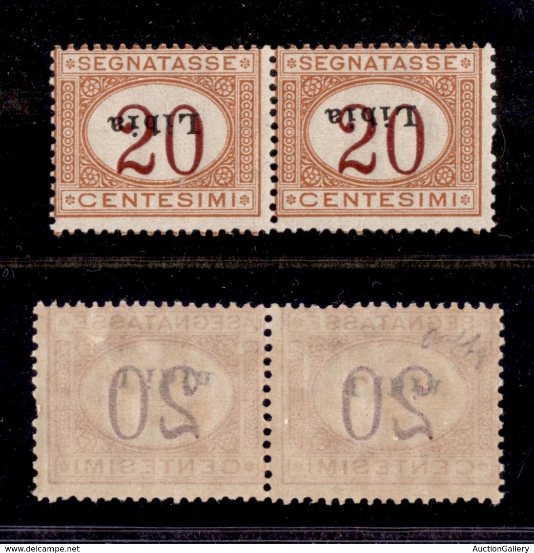 COLONIE ITALIANE - LIBIA - 1915 - Segnatasse - 20 Cent (3c) - Coppia Orizzontale Con Soprastampe Capovolte E Oblique - G - Other & Unclassified