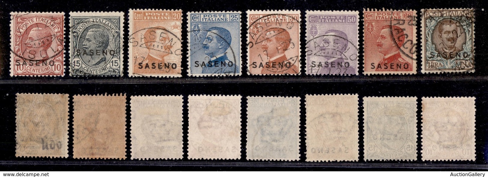 COLONIE ITALIANE - SASENO - 1923 - Soprastampati (1/8) - Serie Completa Usata (1.500) - Sonstige & Ohne Zuordnung