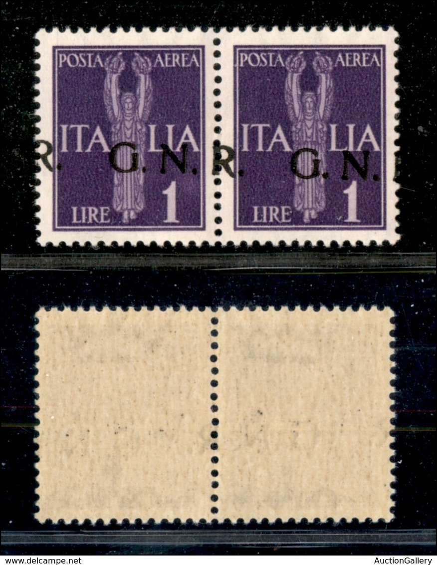 REPUBBLICA SOCIALE - GNR VERONA - 1944 - 1 Lira (121cb-Aerea) Coppia Orizzontale Con Soprastampe Oblique - Gomma Integra - Other & Unclassified