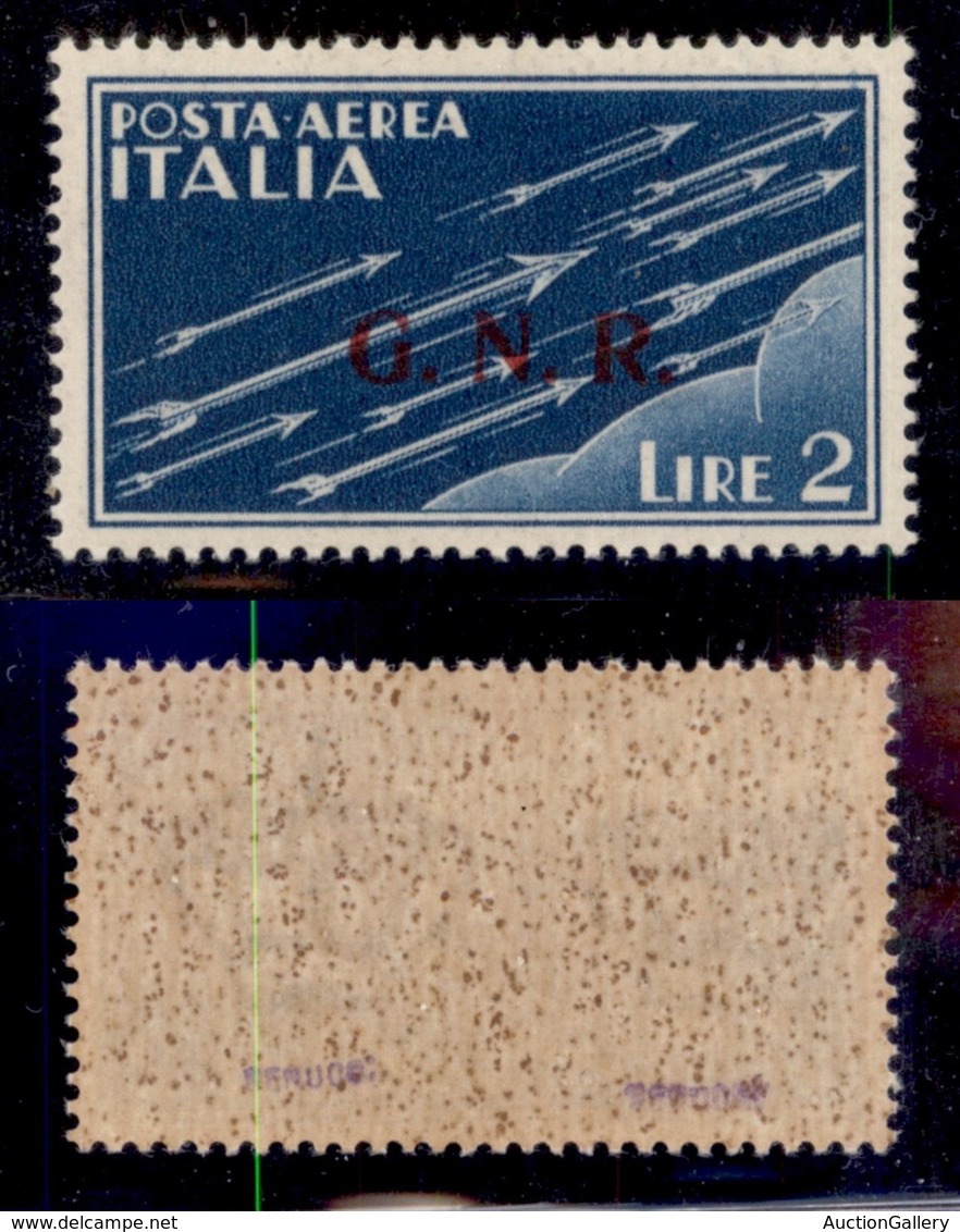 REPUBBLICA SOCIALE - GNR VERONA - 1944 - 2 Lire (122-Aerea) - Gomma Integra - Ottima Centratura - Cert. AG (600) - Altri & Non Classificati