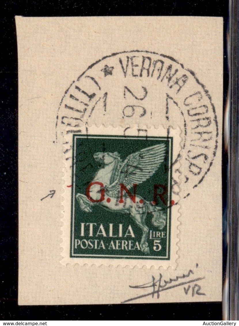 REPUBBLICA SOCIALE - GNR VERONA - 1944 - 5 Lire (123-Aerea) Usato A Verona (Titolare) 26.5.44 Su Frammento - Trattino Di - Other & Unclassified