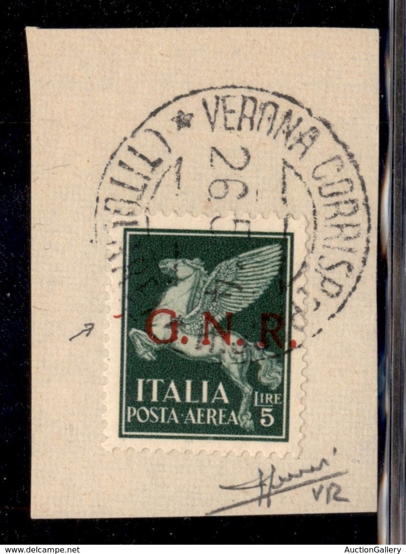 REPUBBLICA SOCIALE - GNR VERONA - 1944 - 5 Lire (123-Aerea) Usato A Verona (Titolare) 26.5.44 Su Frammento - Trattino Di - Autres & Non Classés