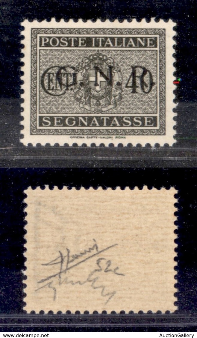 REPUBBLICA SOCIALE - GNR VERONA - 1944 - Segnatasse - Errore Di Colore - 40 Cent (52A) Con Soprastampa Nera - Gomma Inte - Other & Unclassified