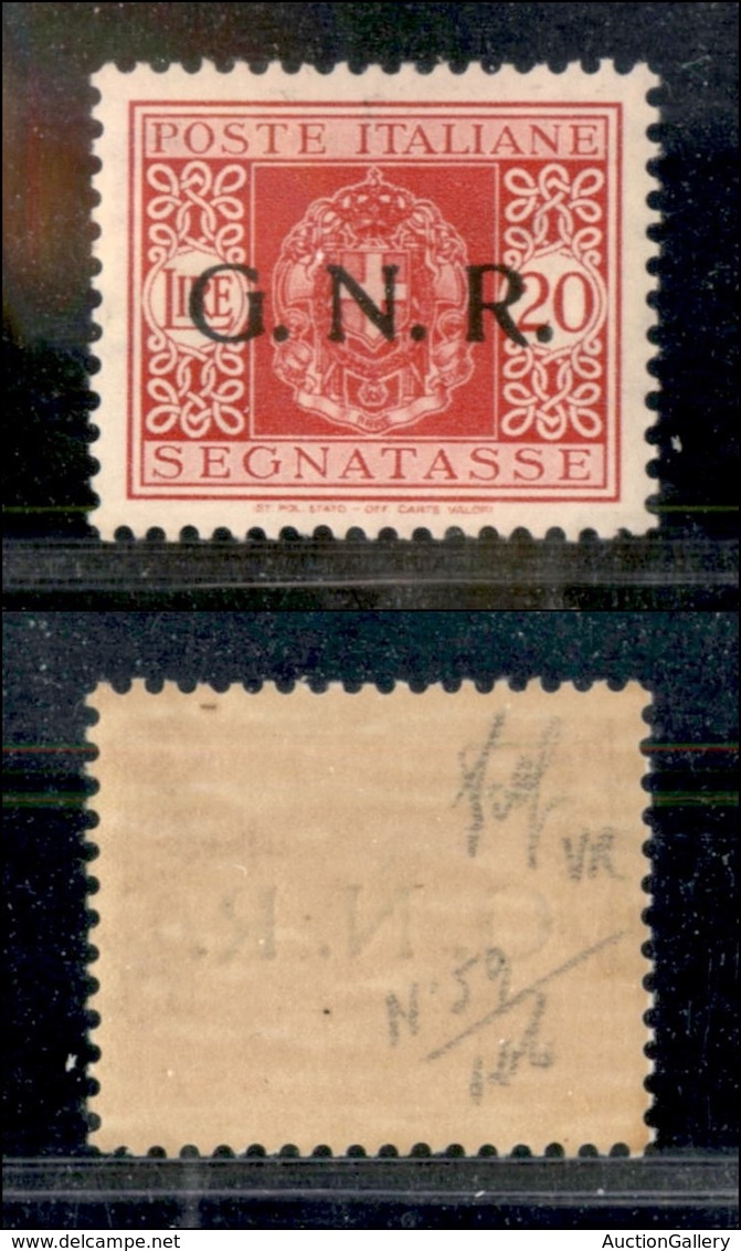 REPUBBLICA SOCIALE - GNR VERONA - 1944 - Segnatasse - 20 Lire (59) Con Punto Grosso Dopo R - Gomma Integra - Non Catalog - Other & Unclassified