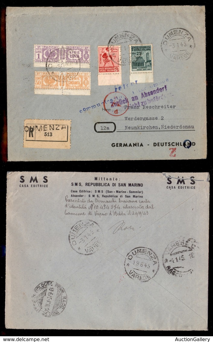 REPUBBLICA SOCIALE - PROVVISORI - Dumenza 3.1.45 - Raccomandata Per La Germania - Other & Unclassified