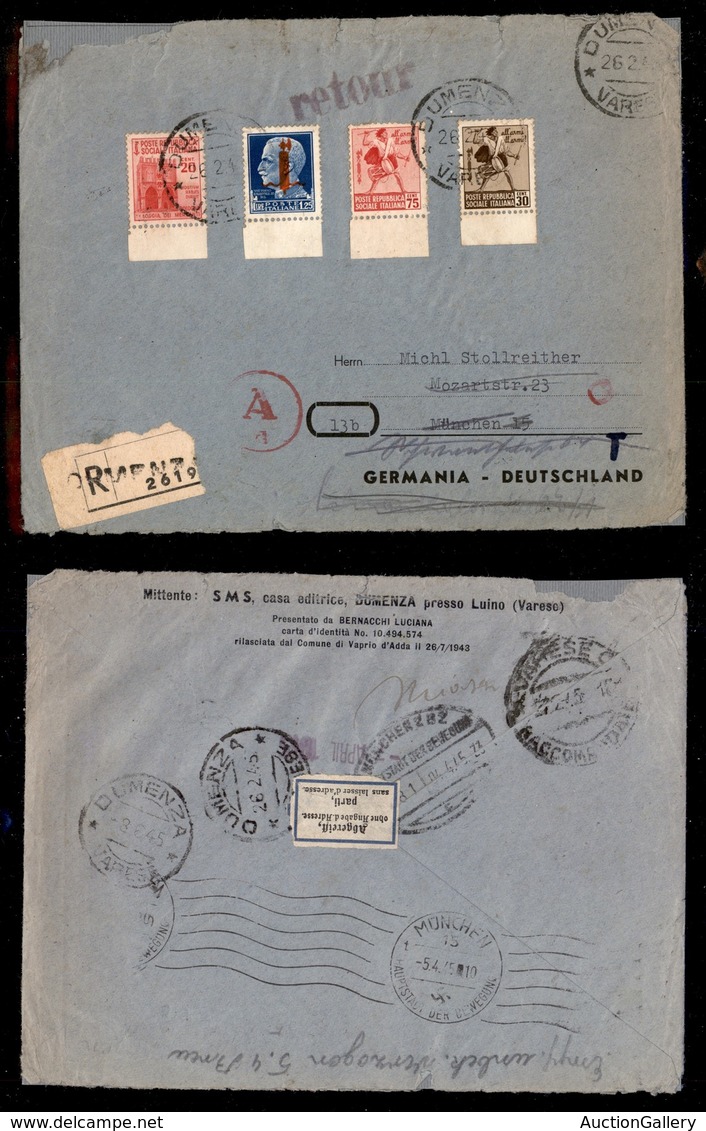 REPUBBLICA SOCIALE - PROVVISORI - Dumenza 26.2.45 - Raccomandata Per Monaco - Altri & Non Classificati