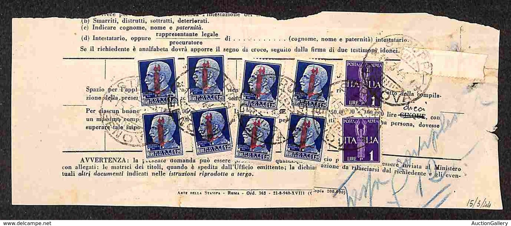 REPUBBLICA SOCIALE - PROVVISORI - Buoni Fruttiferi Postali - Novara 15.3.44 - Tassa Di 12 Lire (14 Aerea+495 Otto) - Other & Unclassified