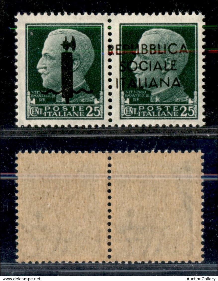 REPUBBLICA SOCIALE - SAGGI - 1944 - Saggi - Genova - 25 + 25 Cent (P6a) Con Soprastampa Spostata (R A Cavallo) - Gomma I - Other & Unclassified