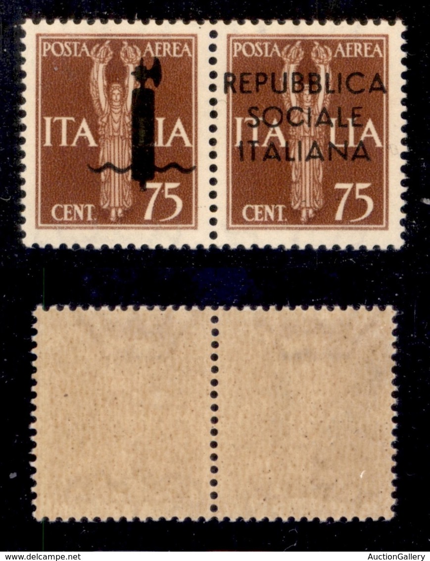 REPUBBLICA SOCIALE - SAGGI - 1944 - Saggi - Genova - 75 + 75 Cent (P3-Aerea) - Gomma Integra - Cert. AG - Altri & Non Classificati