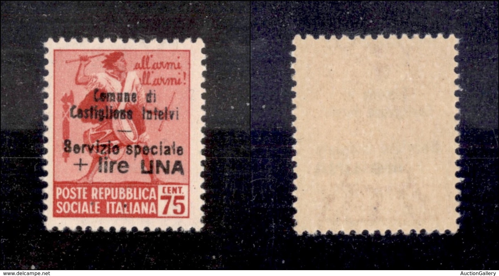 REPUBBLICA SOCIALE - CASTIGLIONE INTELVI - 1945 - 1 Lira Su 75 Cent (11) - Gomma Integra - Cert. AG (1.000) - Other & Unclassified