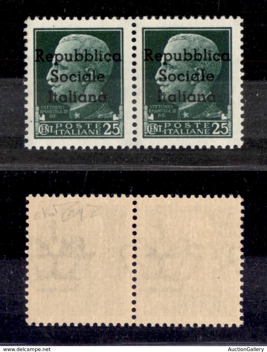 REPUBBLICA SOCIALE - TERAMO - 1944 - 25 Cent (3+3k) In Coppia Con L Diversa A Destra (pos.66/67) - Gomma Integra - Rayba - Altri & Non Classificati