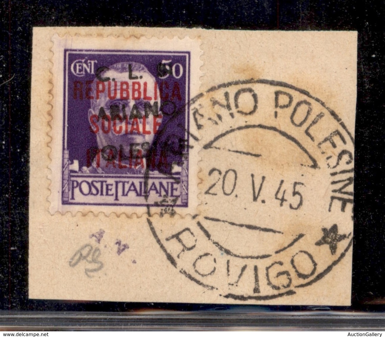 CLN - LOCALI - ARIANO POLESINE - 1945 - 50 Cent (Errani 29r Varietà R) Usato Su Frammento - Soprastampa Obliqua + N Senz - Sonstige & Ohne Zuordnung