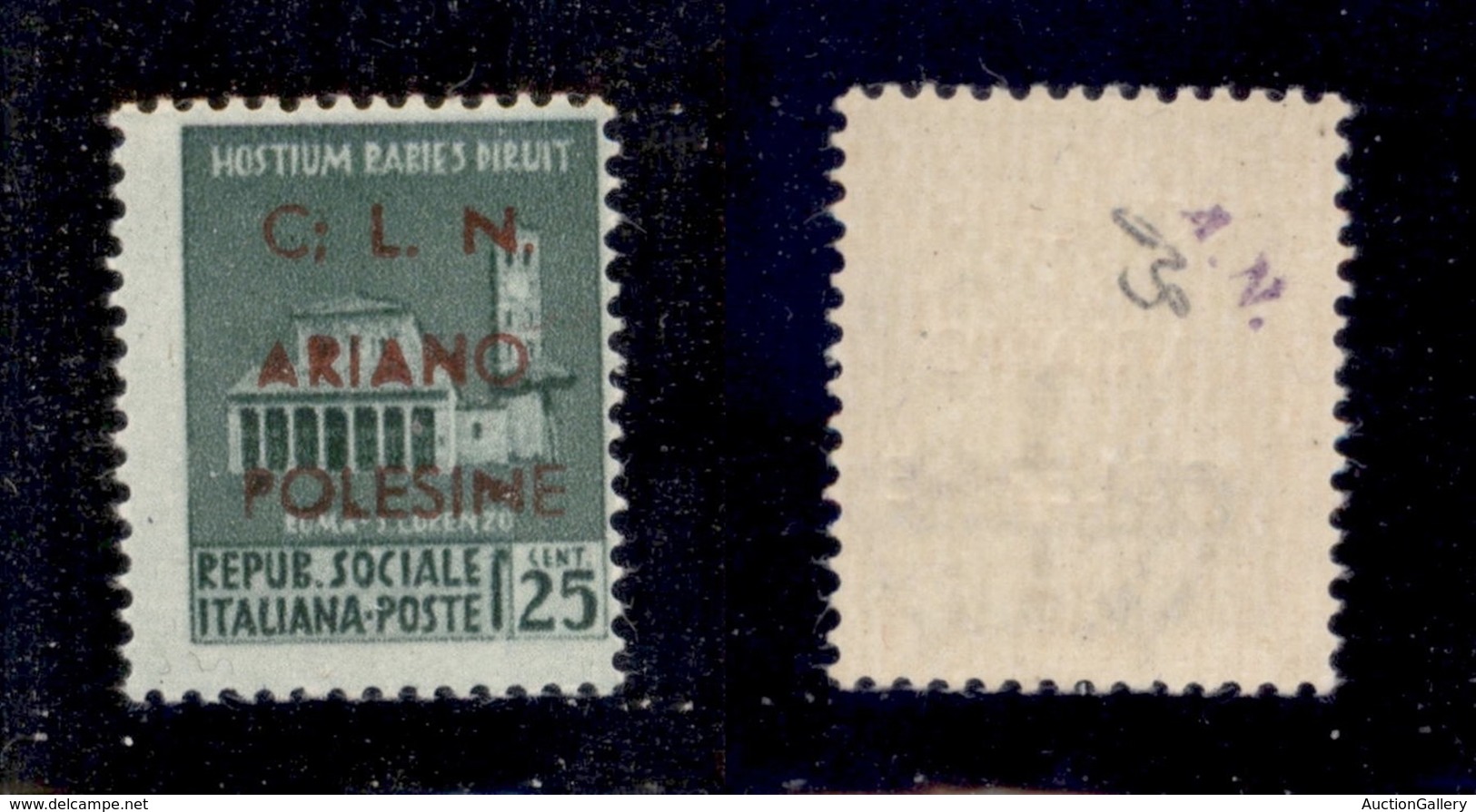 CLN - LOCALI - ARIANO POLESINE - 1945 - 25 Cent (Errani 32Al) Con ; Dopo C - Gomma Integra - Raro - Cert. AG - Altri & Non Classificati