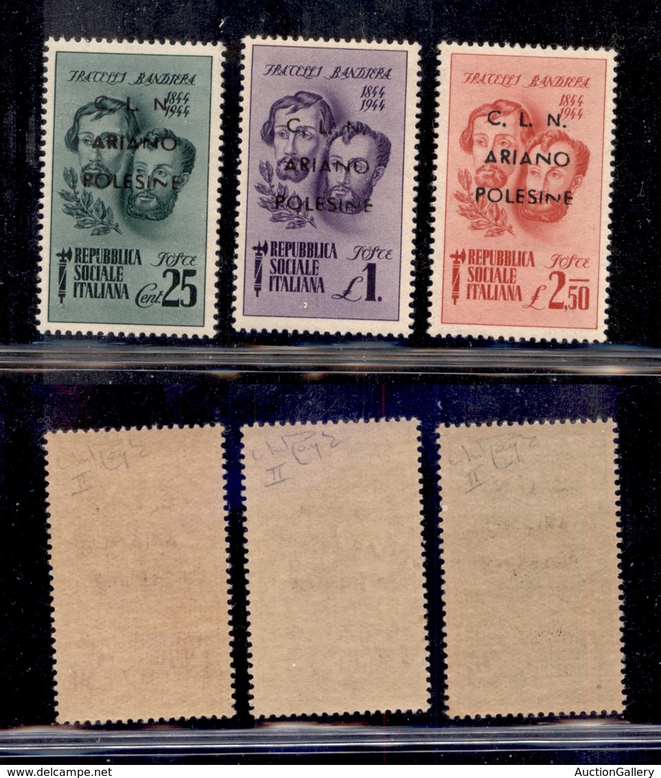 CLN - LOCALI - ARIANO POLESINE - 1945 - Bandiera (Errani 44/46) - Serie Completa - Gomma Integra - Cert. Raybaudi - Other & Unclassified