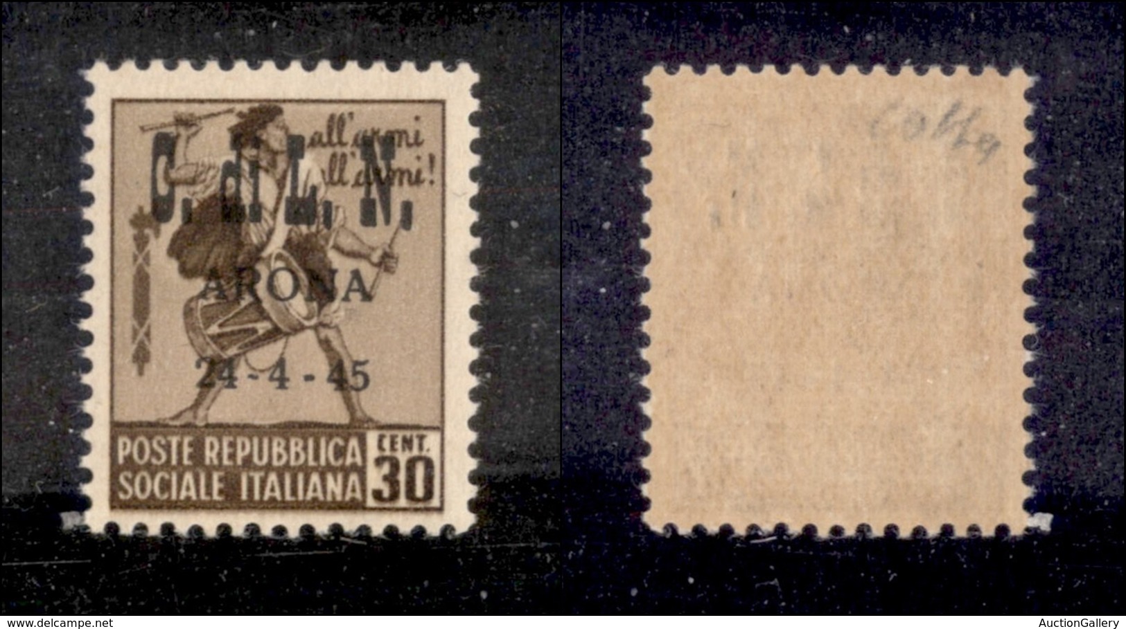 CLN - LOCALI - ARONA - 1945 - 30 Cent (17) Senza Filigrana - Gomma Integra - Colla + Cert. AG (4.500) - Altri & Non Classificati