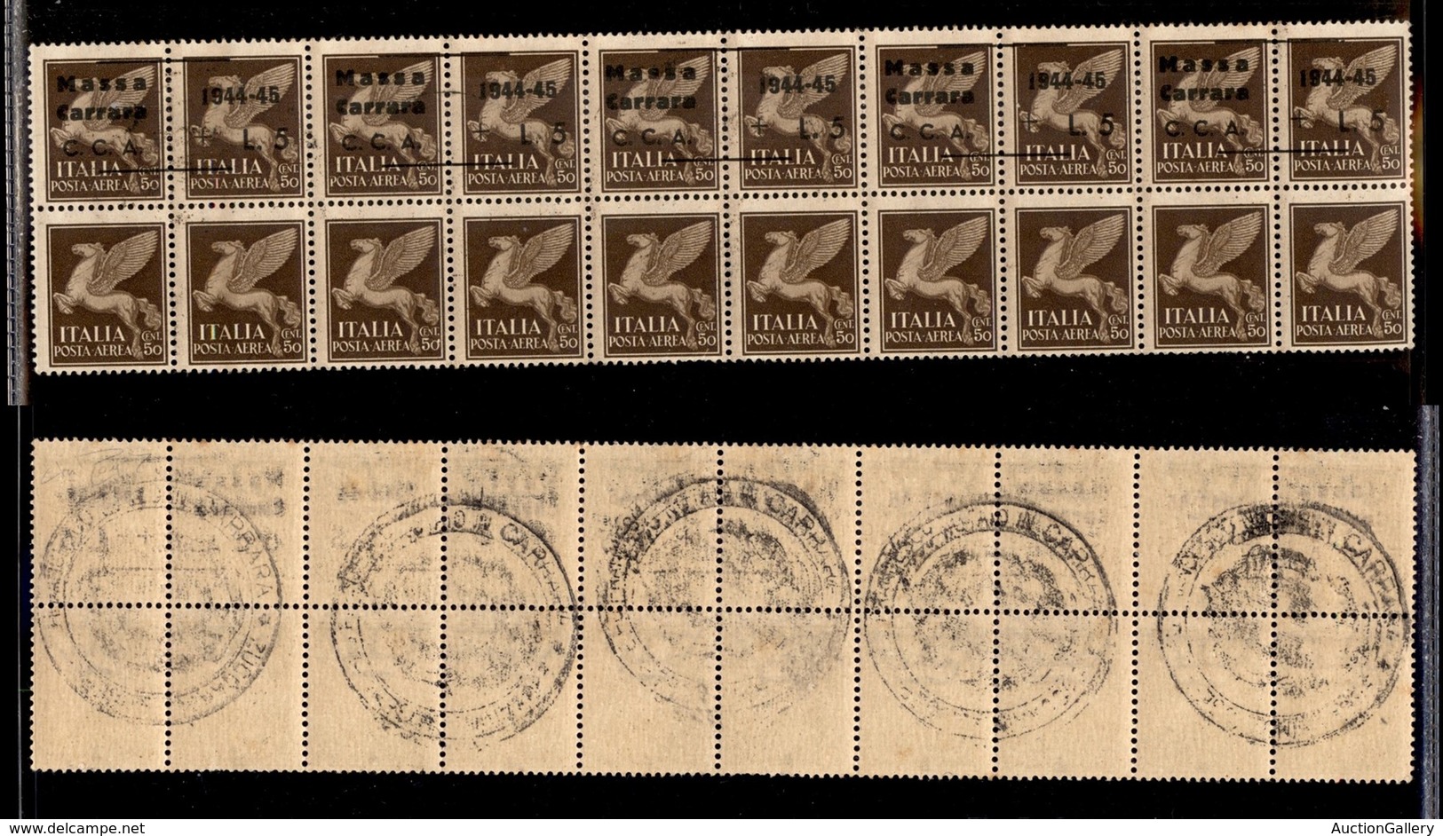 CLN - LOCALI - MASSA CARRARA - 1945 - 5 Lire Su 50 Cent (Errani 2+2b+2a+2+2) - Intera Striscia Orizzontale Di Cinque - E - Sonstige & Ohne Zuordnung