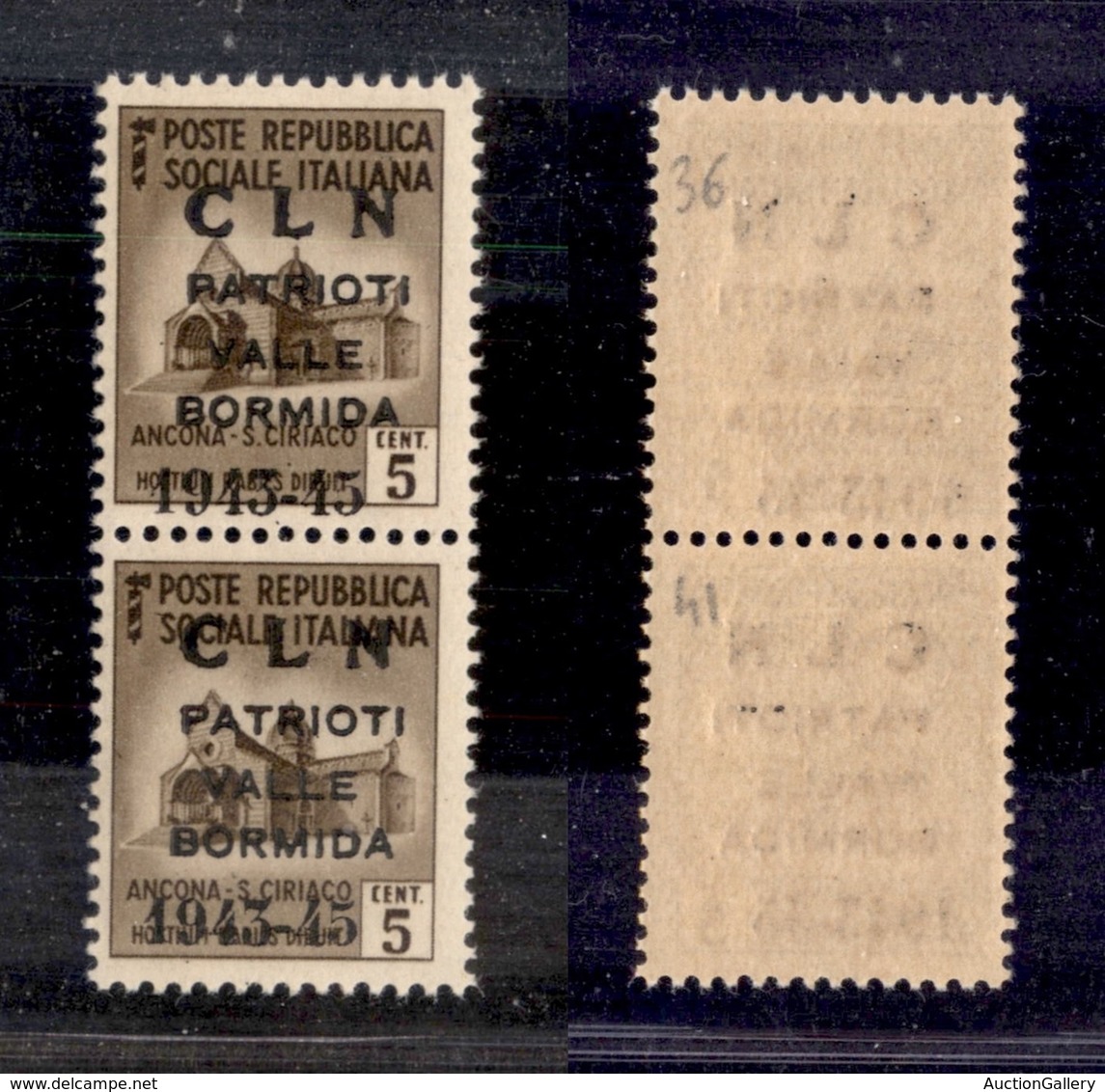 CLN - LOCALI - VALLE BORMIDA - 1945 - Soprastampa Modificata - 5 Cent (1A) In Coppia Verticale - Pezzo Superiore Con Sop - Other & Unclassified