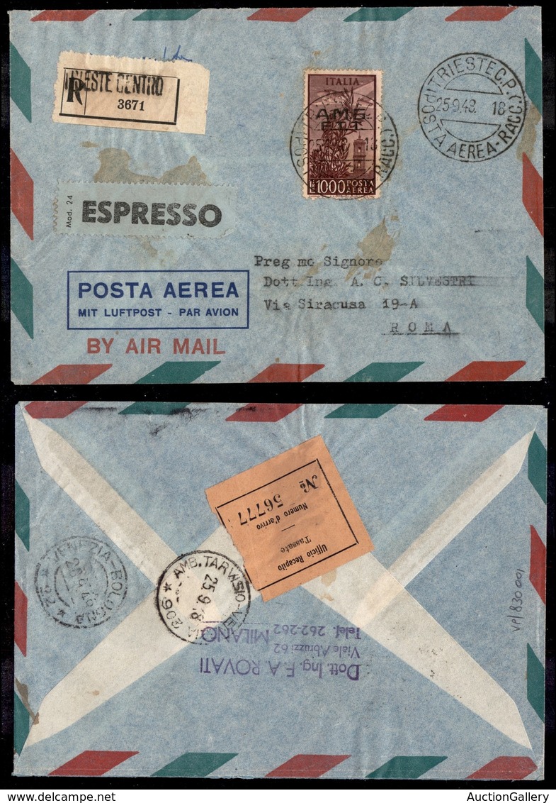 TRIESTE - ZONA A - 1000 Lire Campidoglio (16-Posta Aerea) Isolato Su Aerogramma Raccomandato Per Roma Del 25.9.48 (secon - Sonstige & Ohne Zuordnung