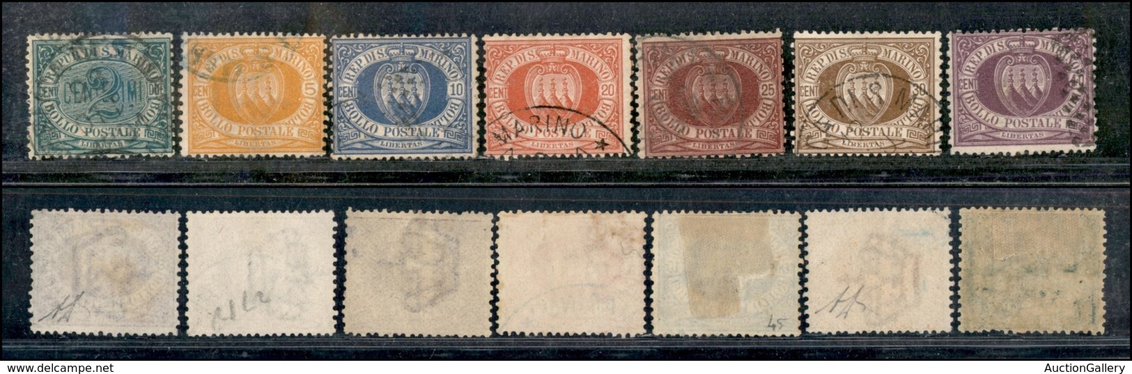 SAN MARINO - 1877/1890 - Cifra E Stemma (1/7) - Serie Completa Usata (675) - Autres & Non Classés