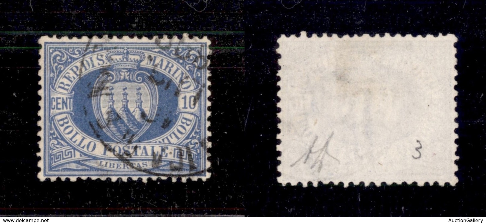 SAN MARINO - 1877 - 10 Cent (3) Usato - Ottimamente Centrato - Autres & Non Classés