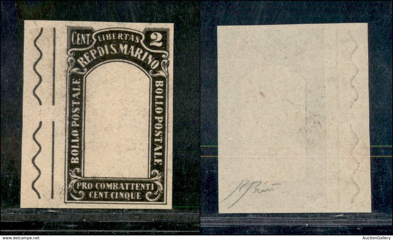 SAN MARINO - 1918 - Prova Di Macchina (della Cornice) 2 + 5 Cent Pro Combattenti (54) - Senza Gomma - Cert. Brutto - Autres & Non Classés