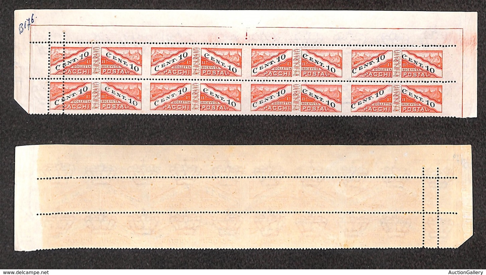 SAN MARINO - 1946 - Pacchi Postali - 10 Cent (17/I) - Blocco Bordo Foglio Di 8 Con Doppia Dentellatura A Sinistra Della  - Autres & Non Classés