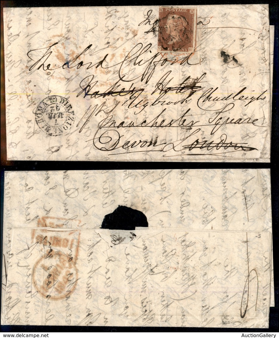 EUROPA - GRAN BRETAGNA - Lettera Da Roma Del 7.3.1842 Per Londra (affrancata In Transito Con 1 Penny) Fatta Proseguire P - Sonstige & Ohne Zuordnung